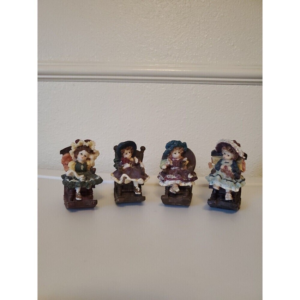 Vintage Resin Girl Figurine Set of 4 Rocking Chair Victorian Style Miniatures